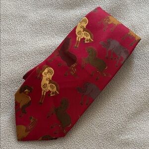 Vintage Paul Stuart Red Silk Tie – Equestrian / Horse Motif print